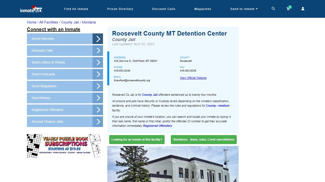 Roosevelt County MT Detention Center - Inmate Locator - Wolf Point, MT