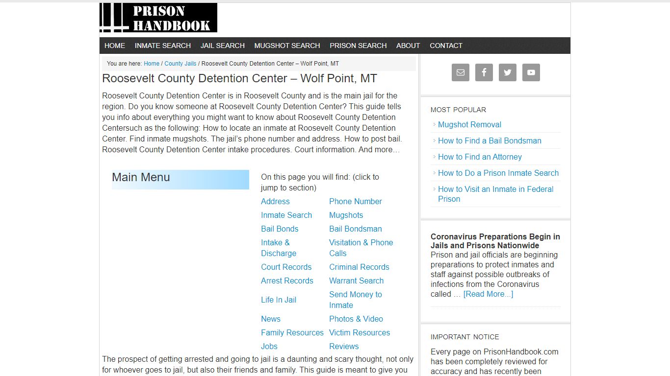 Roosevelt County Detention Center – Wolf Point, MT - Prison Handbook