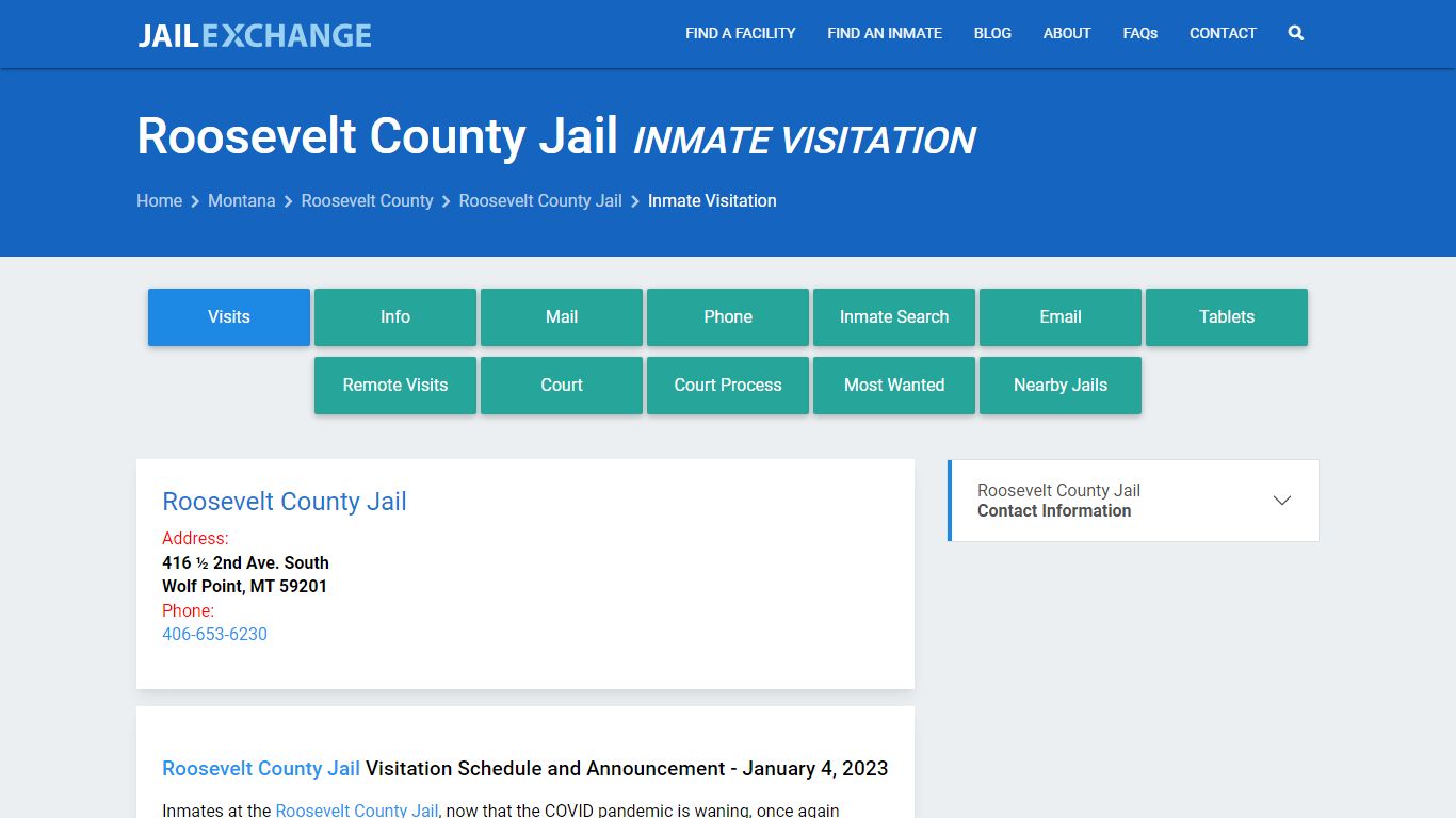 Inmate Visitation - Roosevelt County Jail, MT - Jail Exchange